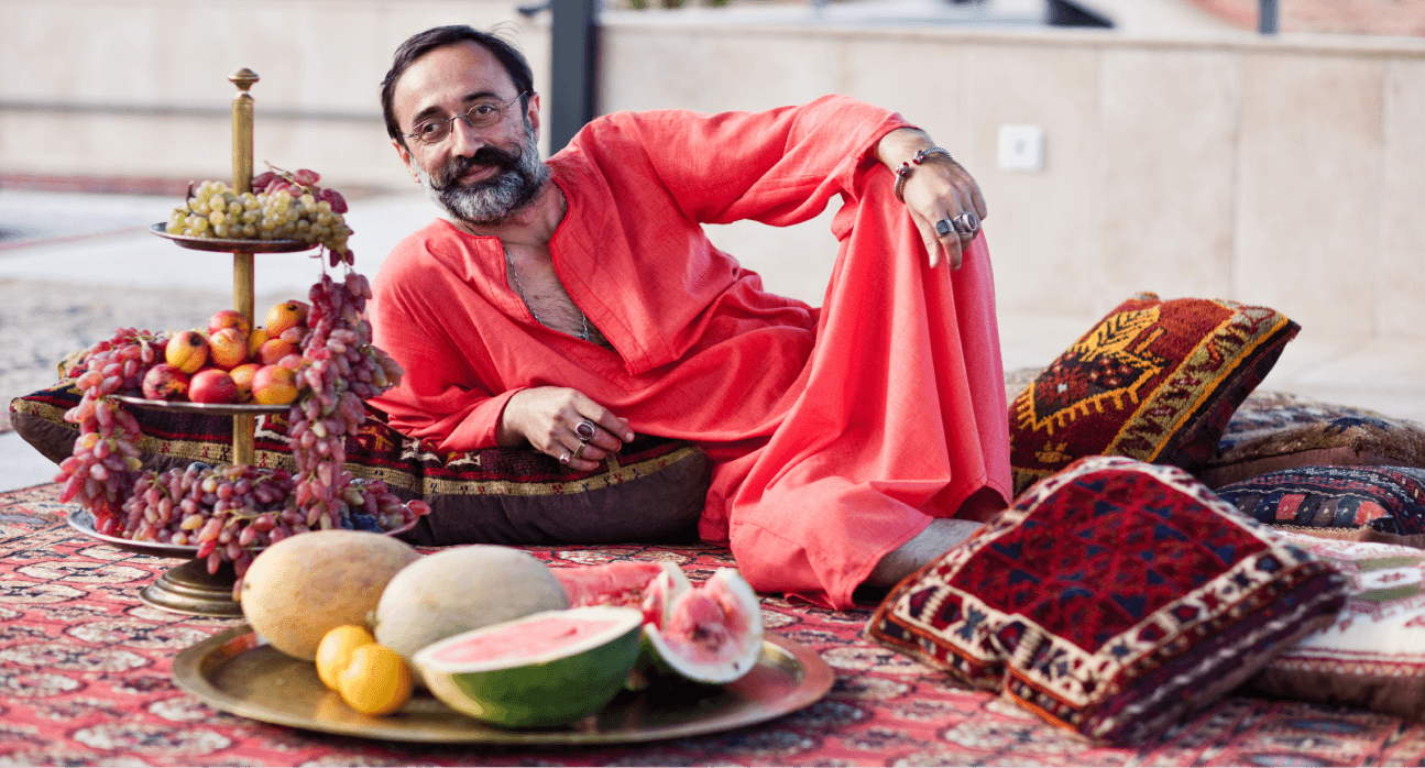 Happy man with fruits